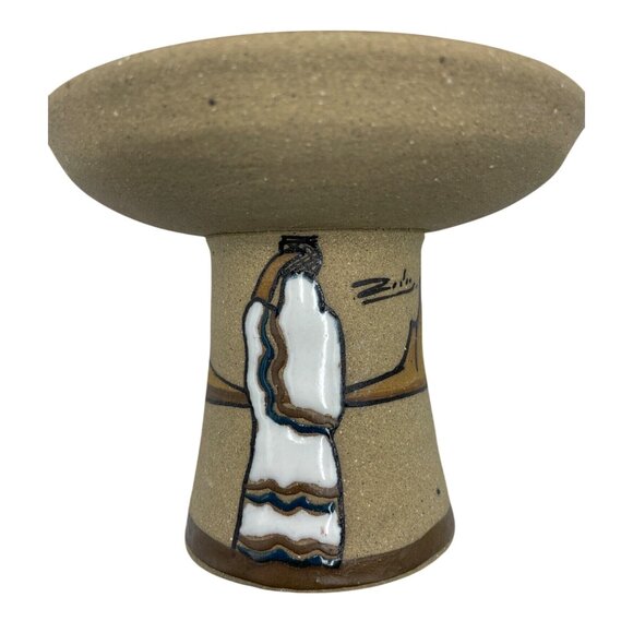 Handcrafted Pottery Candle Holder Painted Desert Motif & Cactus Southwest Design - Picture 9 of 14